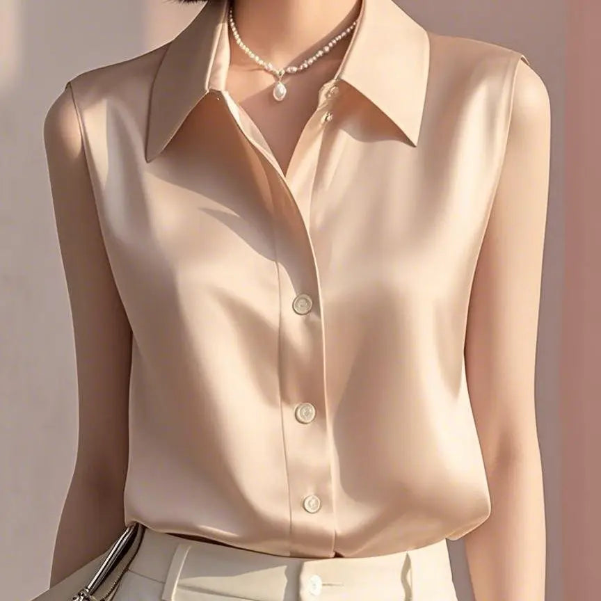 Camiseta Sin Mangas Seda Casual Holgada