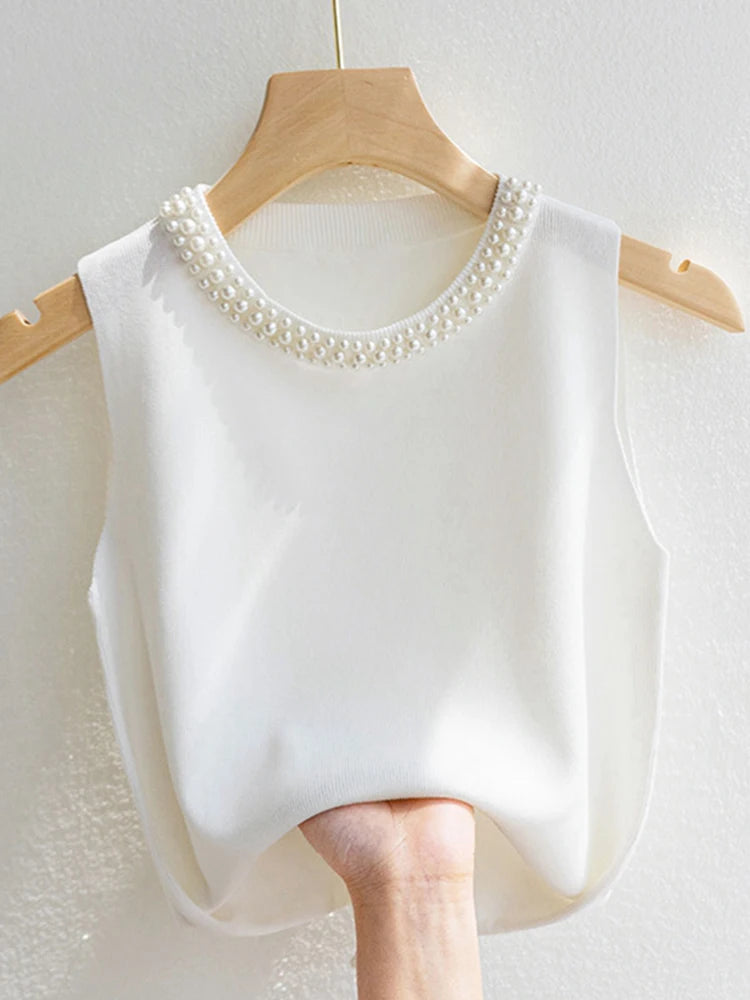 Chaleco Punto Sin Mangas Cuentas Mujer