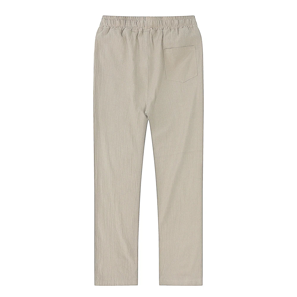 Pantalones Lino Algodón Hombre Otoño