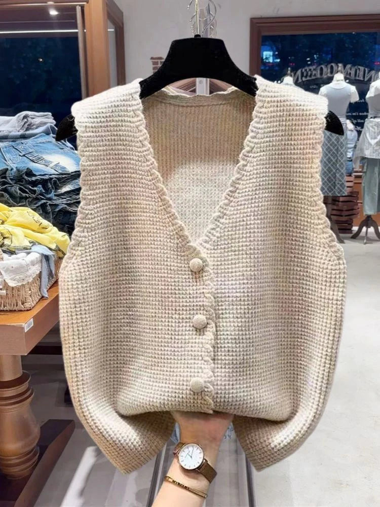 Chaleco Punto Cuello V Casual Mujer