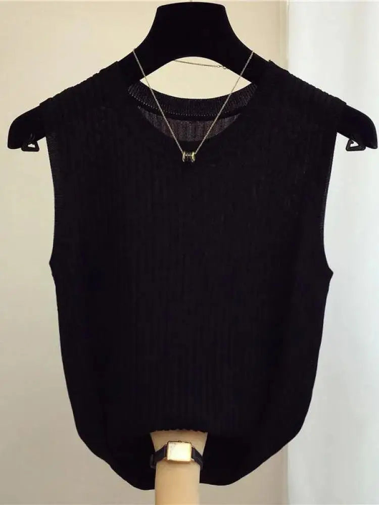 Top Sin Mangas Tejido Ajustado Casual