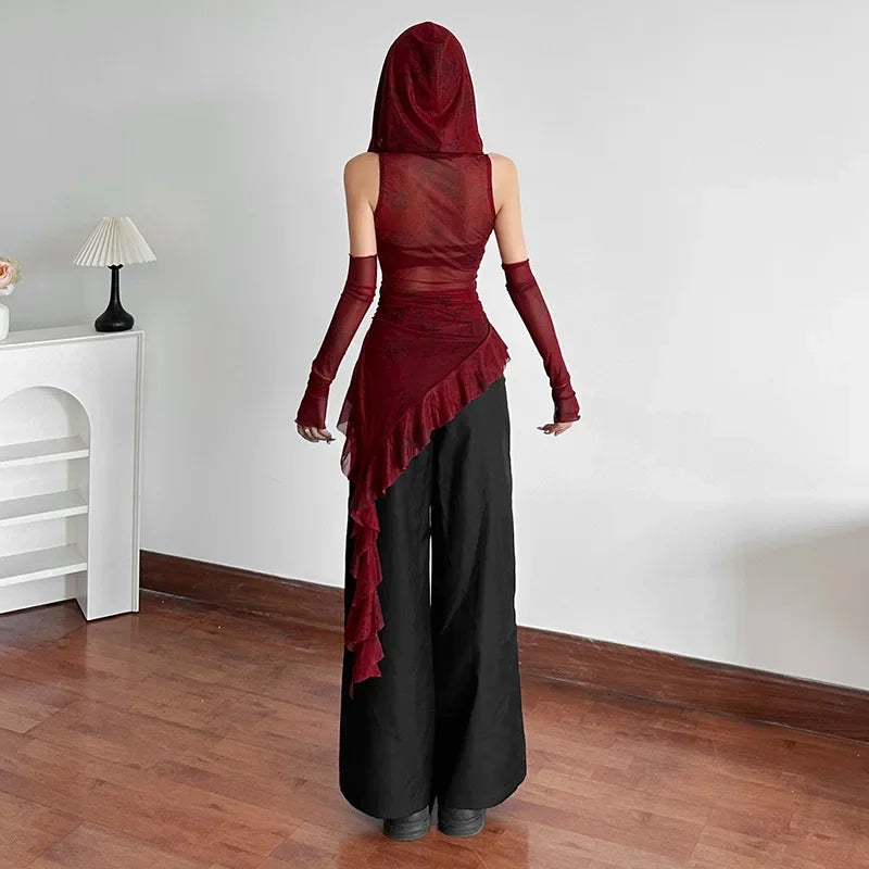 Sudadera Malla Transparente Y2K Capucha