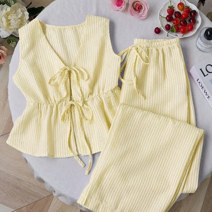 Conjunto Casual Rayas Verano Chaleco Pantalones