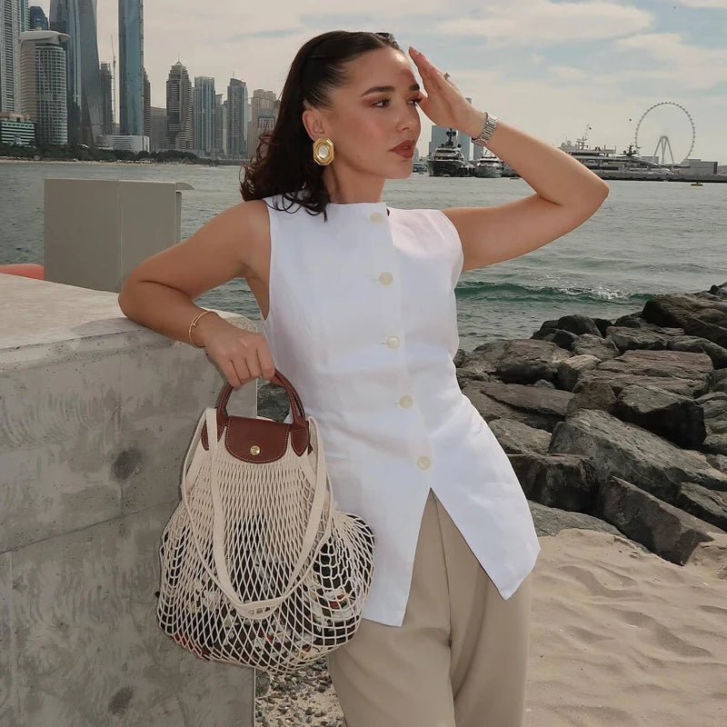 Chaleco Entallado con Botones - Vest Mujer Verano Estilo Sastre