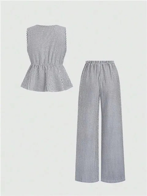 Conjunto Casual Rayas Verano Chaleco Pantalones