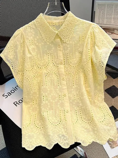 Blusa Bordada Cuello Calado Verano