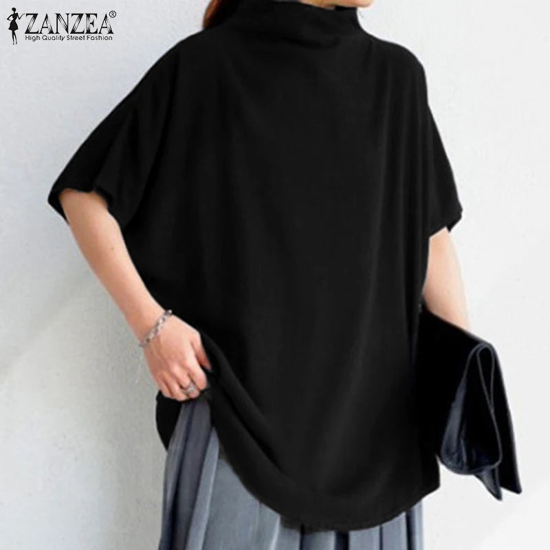 Blusa de Algodón Puro ZANZEA - Manga Corta con Cierre Trasero