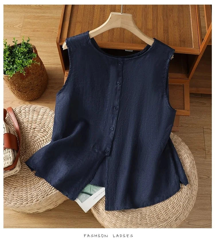 Chaleco Algodón Lino Sin Mangas Casual