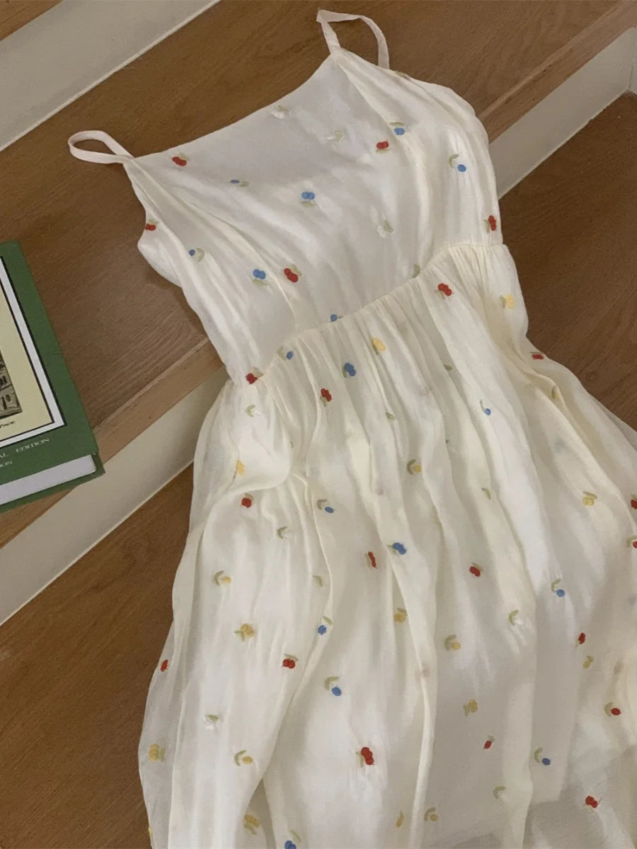 Vestido Mini Bordado Colorido Casual Verano