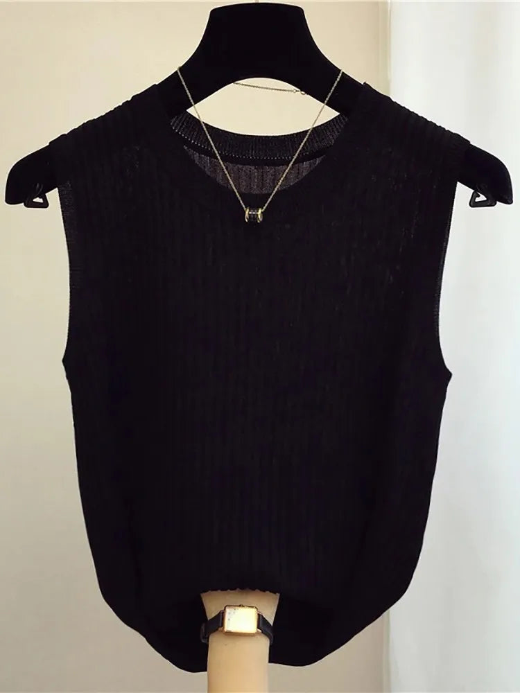 Top Sin Mangas Tejido Ajustado Casual