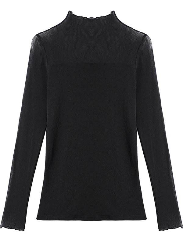 Camiseta Malla Encaje Cuello Alto Manga Larga