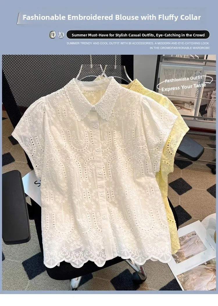 Blusa Bordada Cuello Calado Verano