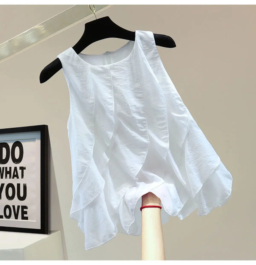 Chaleco Gasa Encaje Sin Mangas Mujer