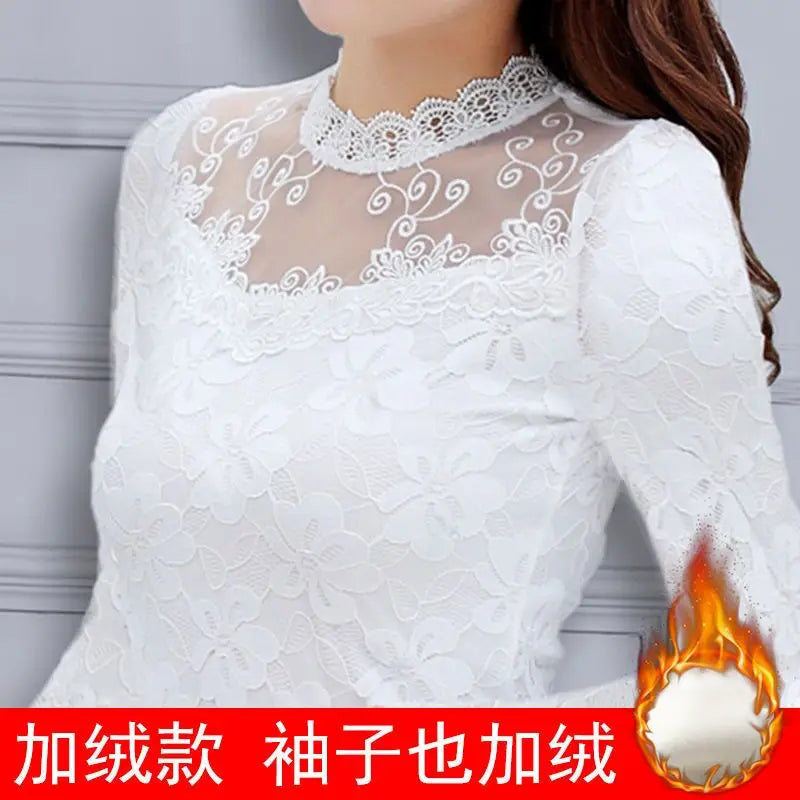 Camiseta Forro Polar Encaje Manga Larga