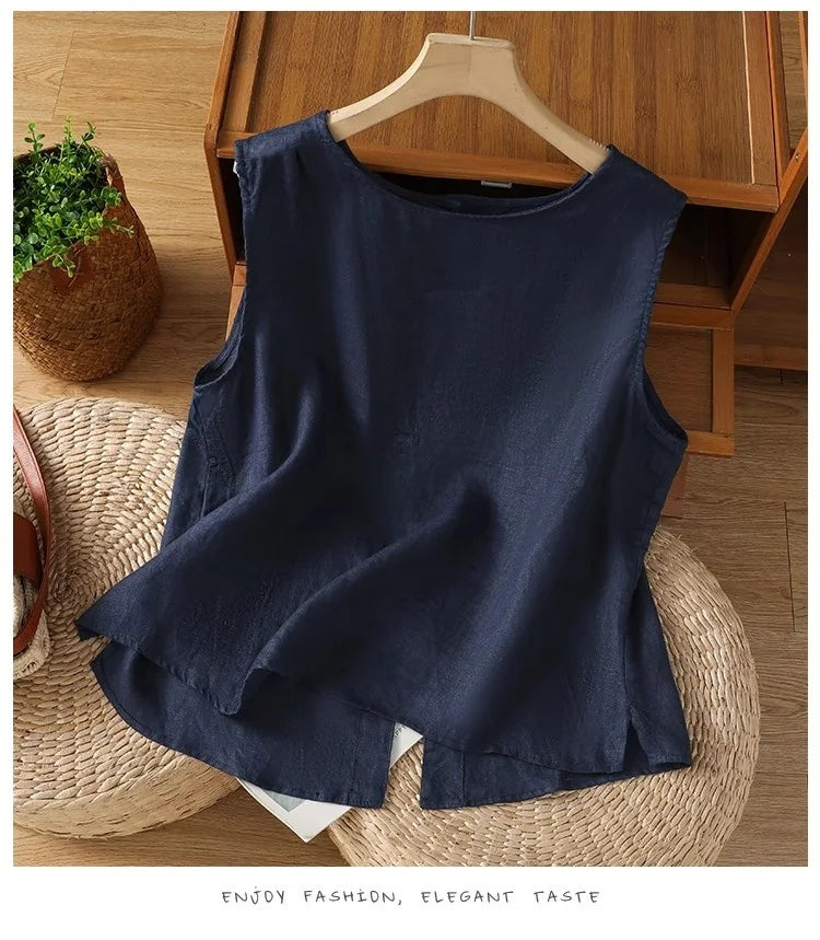 Chaleco Algodón Lino Sin Mangas Casual