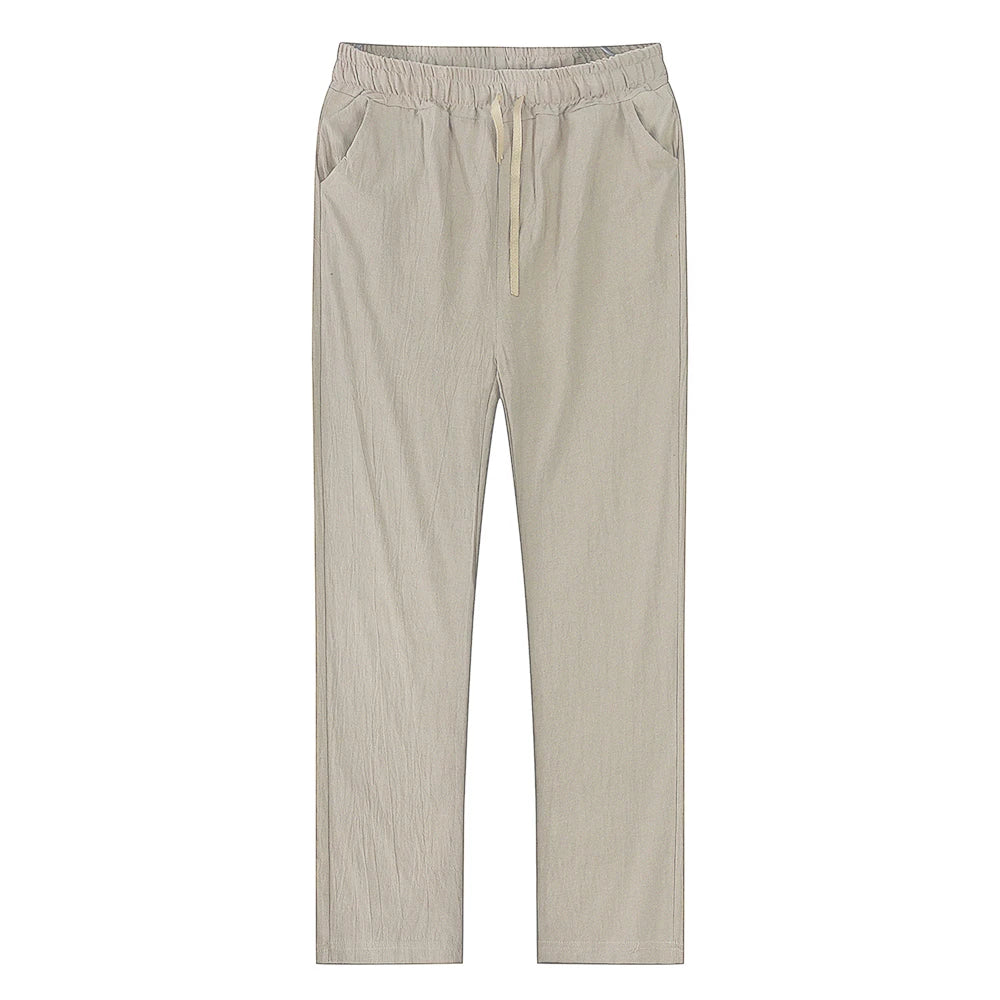 Pantalones Lino Algodón Hombre Otoño