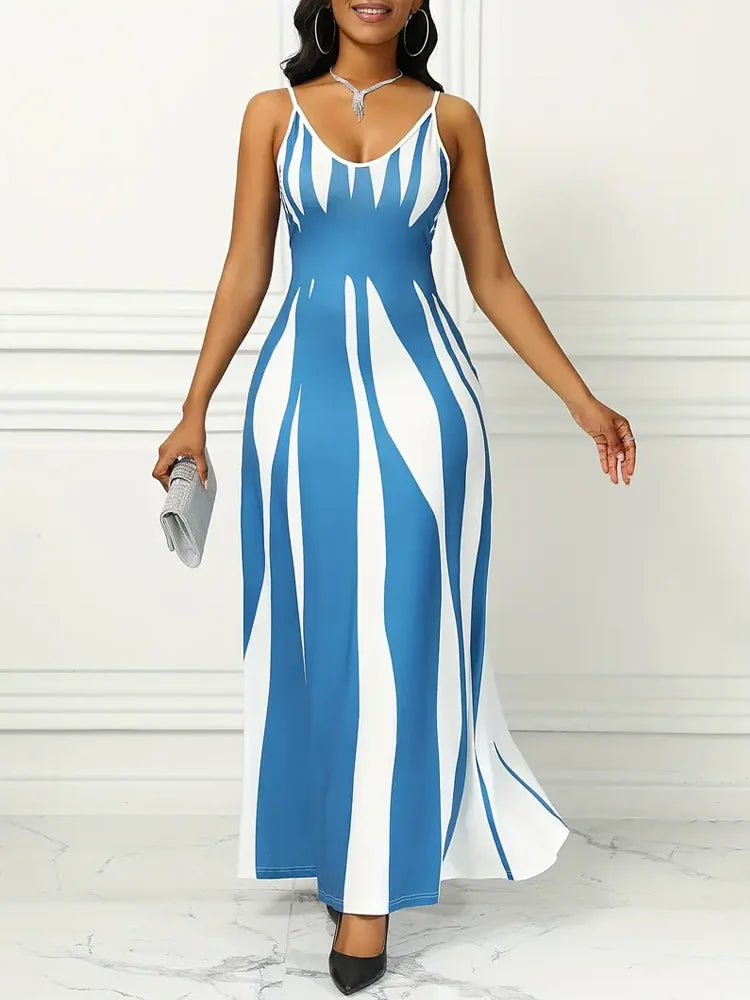 Vestido Largo Estampado Abstracto Tirantes