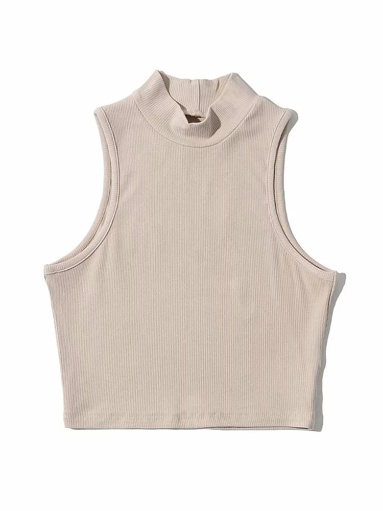 Crop Top Cuello Alto Mujer - Tank Top Sin Mangas Verano 5 Colores