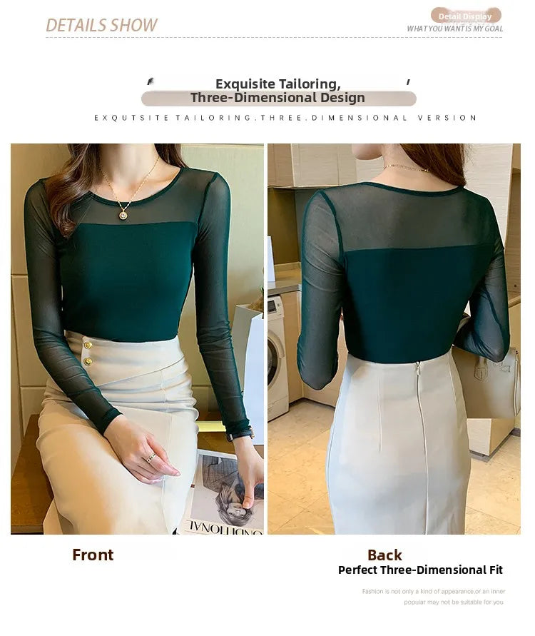 Camiseta Malla Encaje Cuello Alto Manga Larga