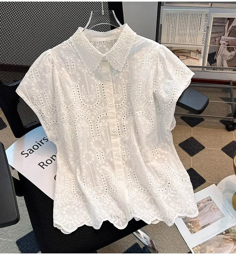 Blusa Bordada Cuello Calado Verano