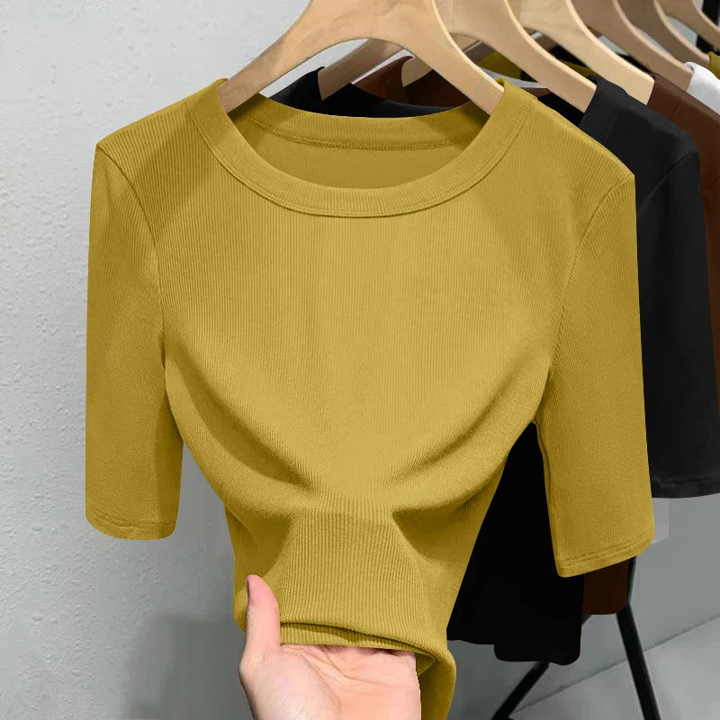 Camiseta Seda Manga Corta Ajustada