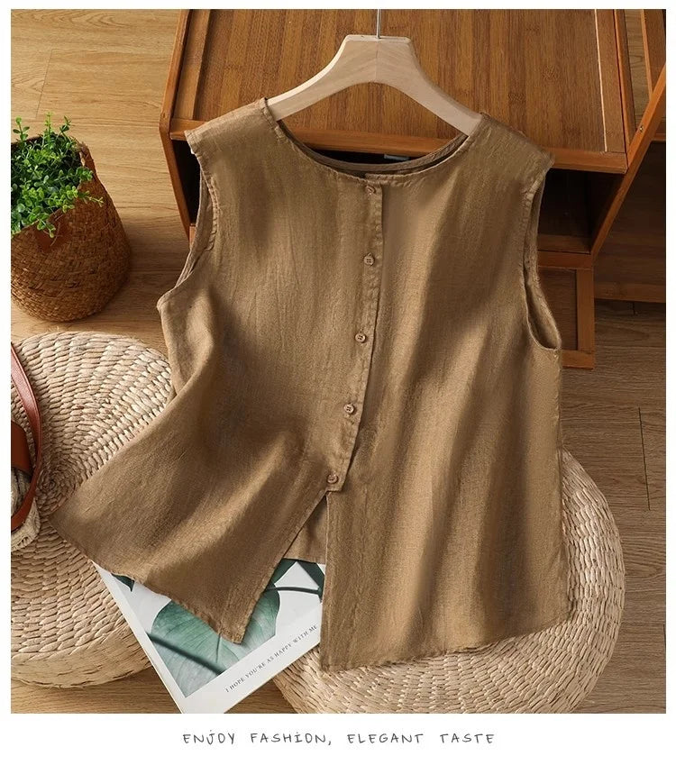 Chaleco Algodón Lino Sin Mangas Casual
