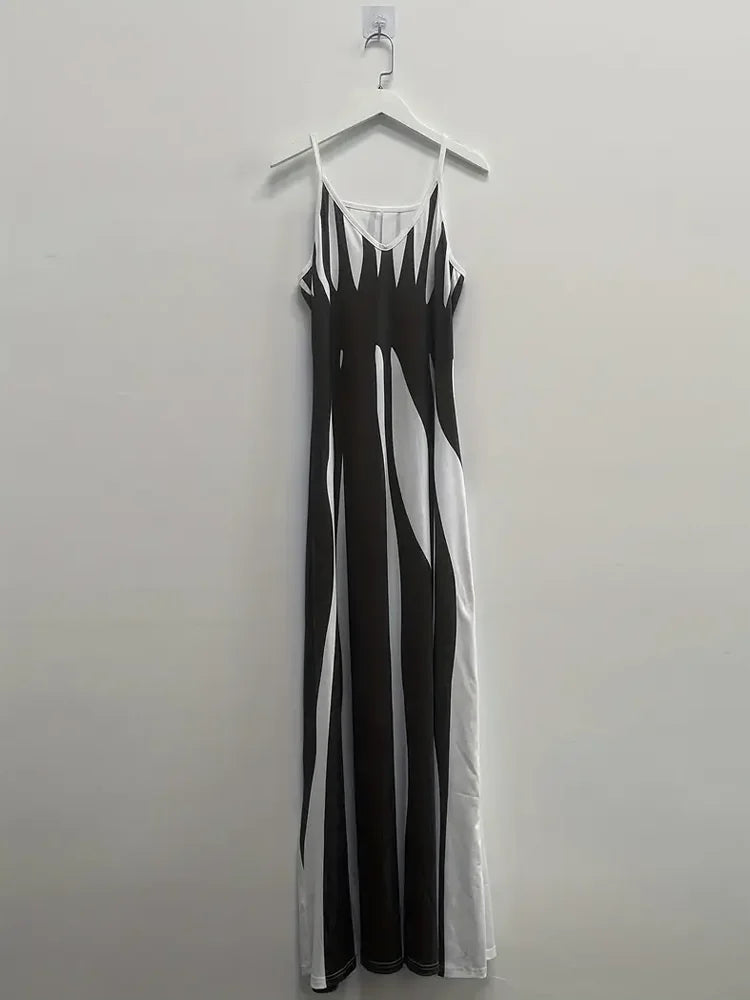 Vestido Largo Estampado Abstracto Tirantes