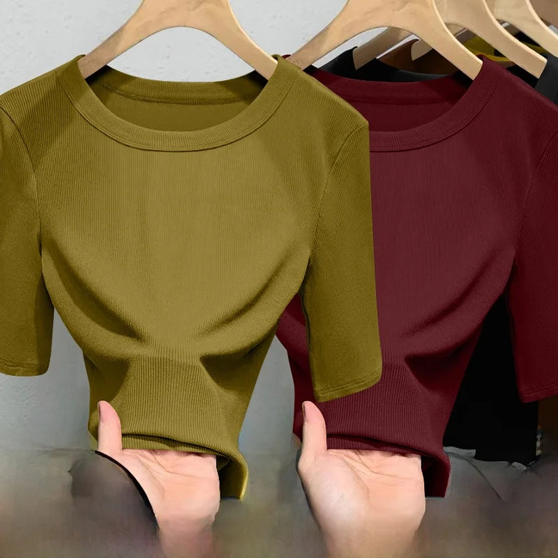 Camiseta Seda Manga Corta Ajustada