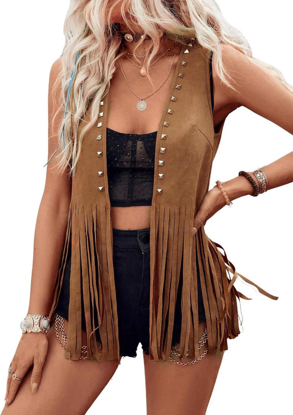 Chaleco Flecos Ante Mujer Boho Western