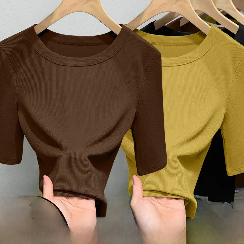 Camiseta Seda Manga Corta Ajustada