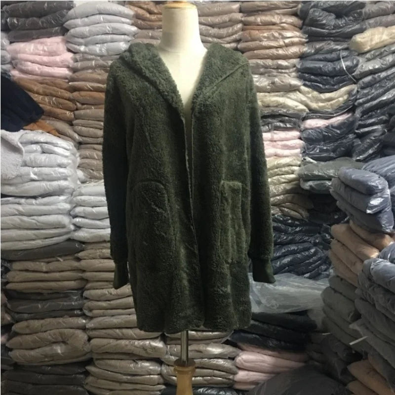 Sudadera Lana Capucha Mujer Cárdigan