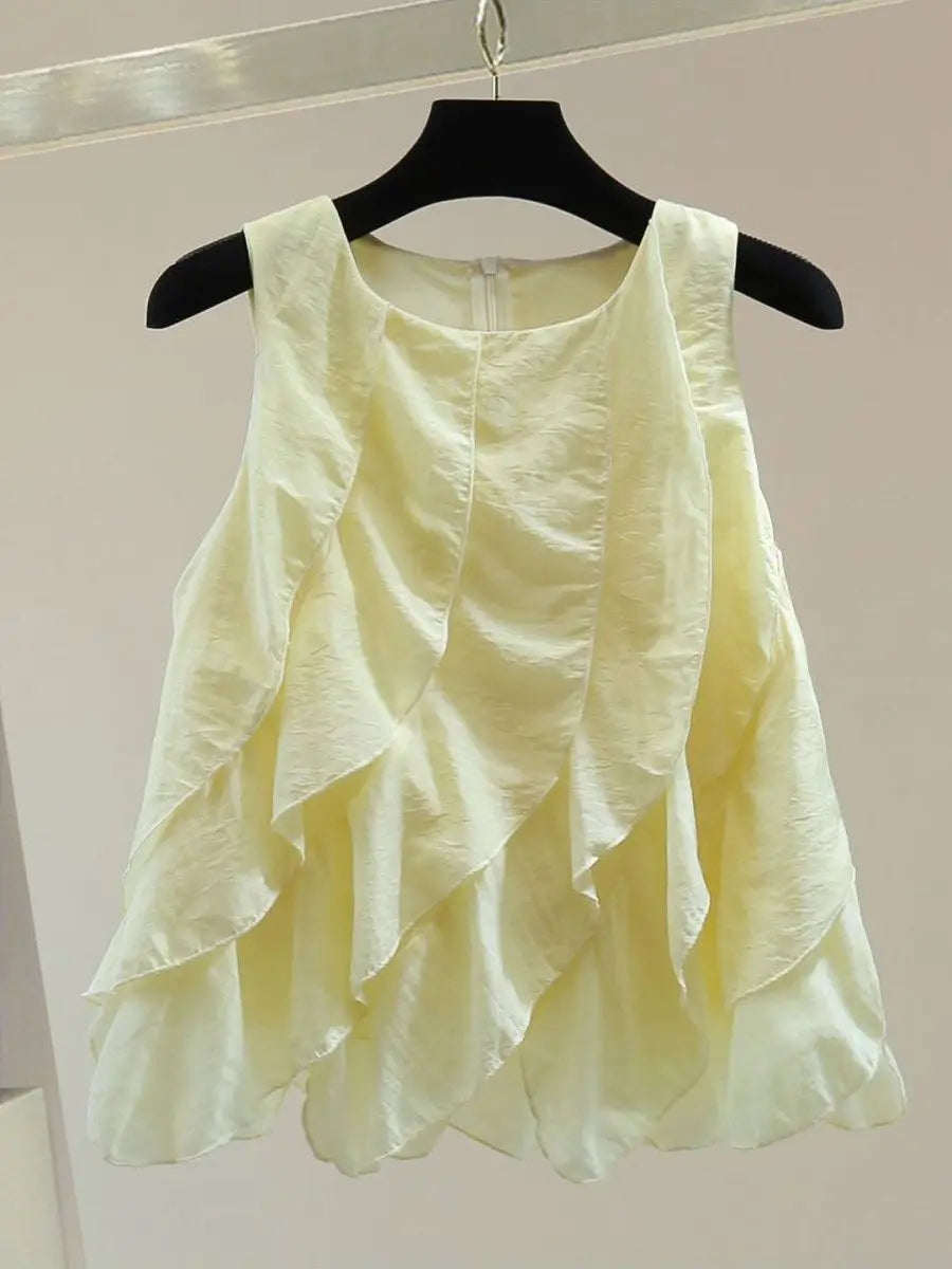 Chaleco Gasa Encaje Sin Mangas Mujer