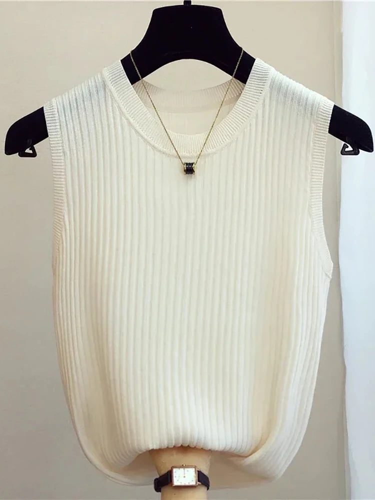 Top Sin Mangas Tejido Ajustado Casual