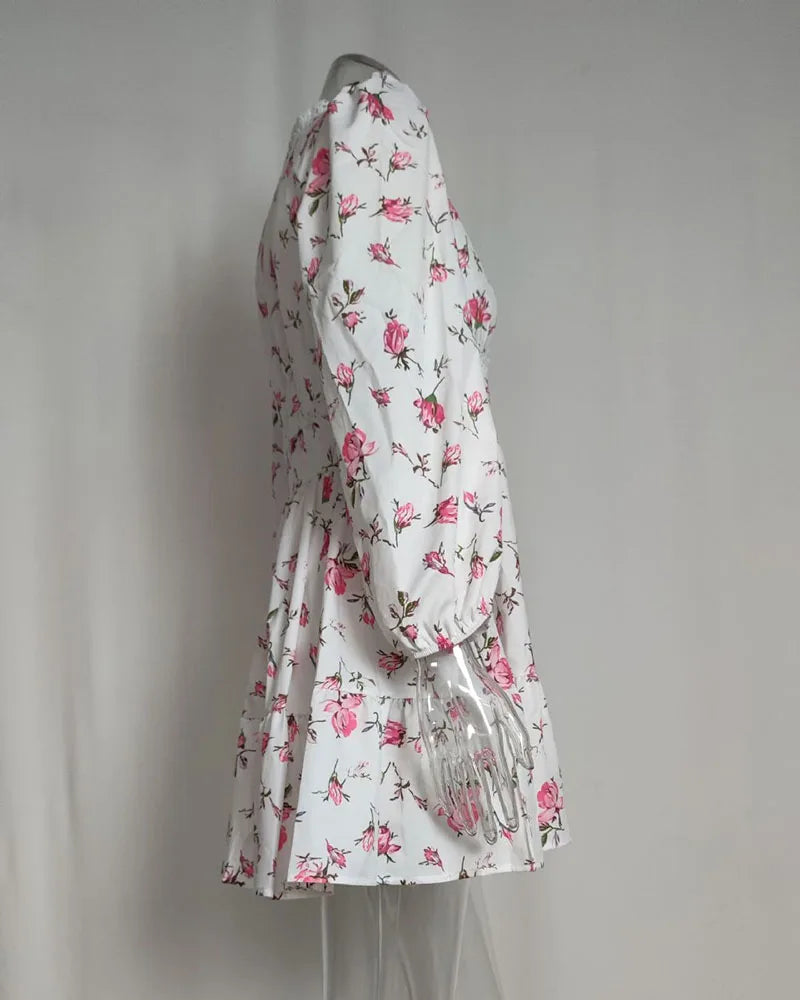 Vestido Floral Encaje Cuello V Elegante