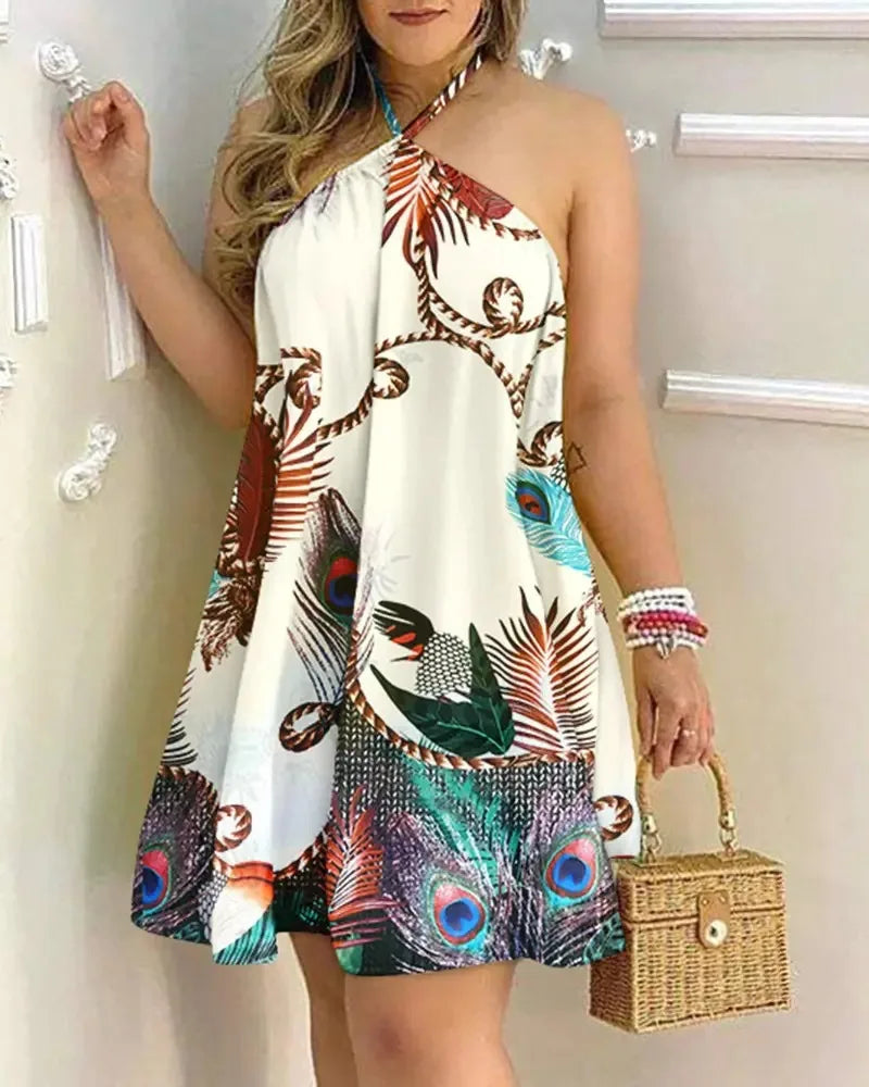 Vestido Floral Estilo Boho con Cuello Halter y Espalda Descubierta