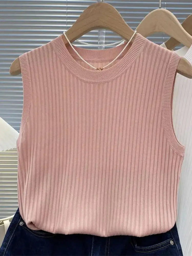 Top Sin Mangas Tejido Ajustado Casual