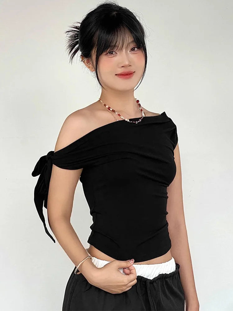 Top Corto Plisado Un Hombro Asimétrico