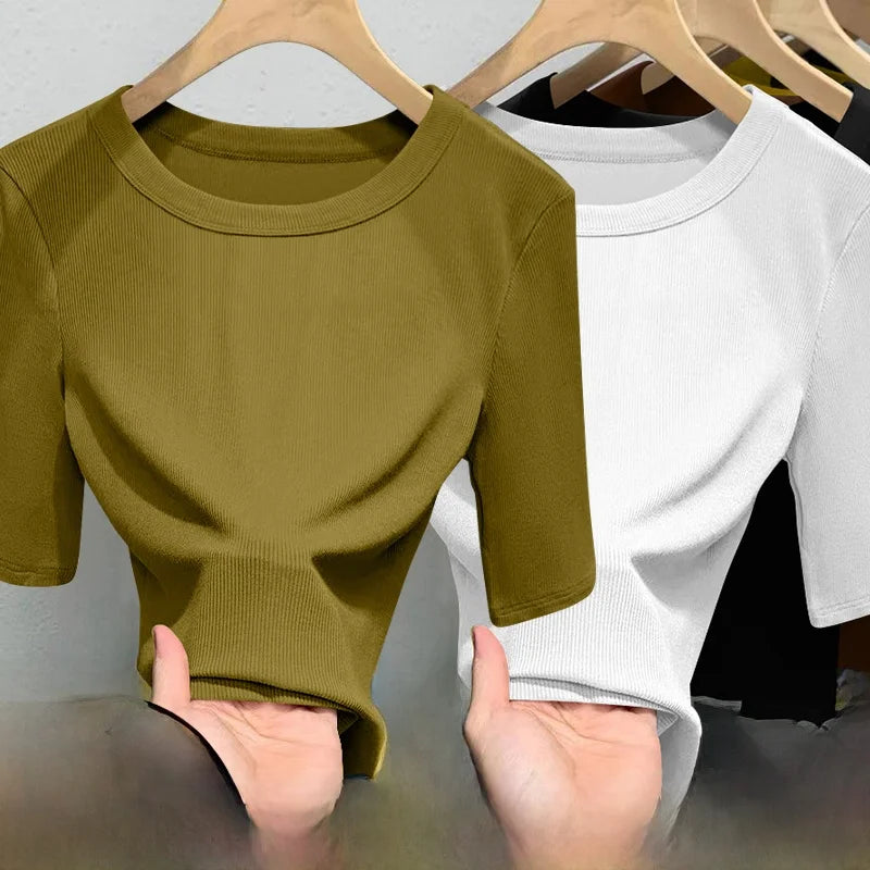 Camiseta Seda Manga Corta Ajustada