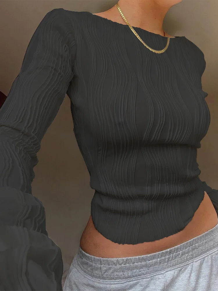 Camiseta Manga Larga Fruncida Crop Top