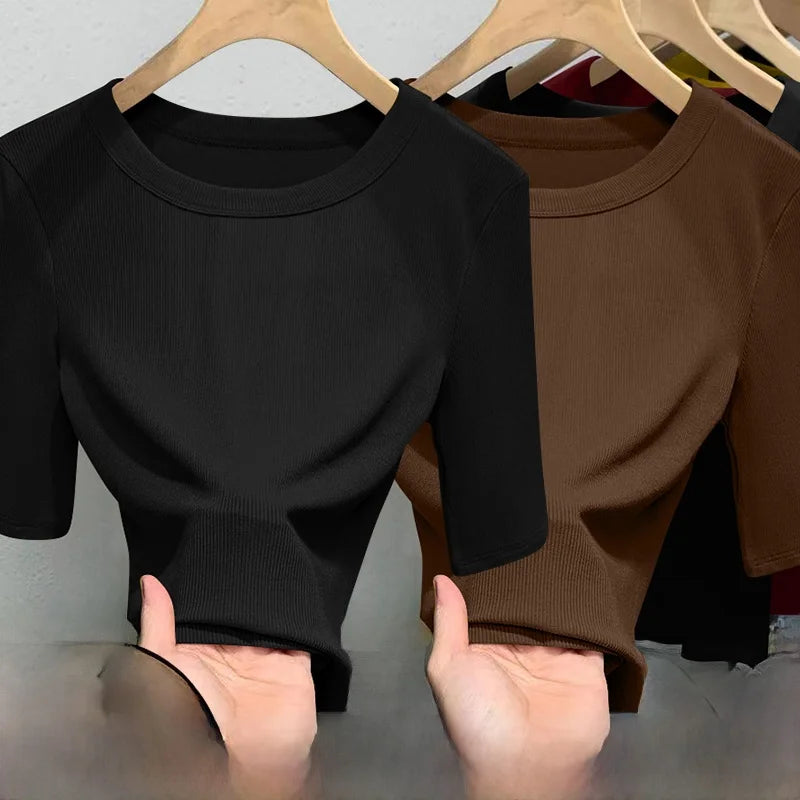 Camiseta Seda Manga Corta Ajustada