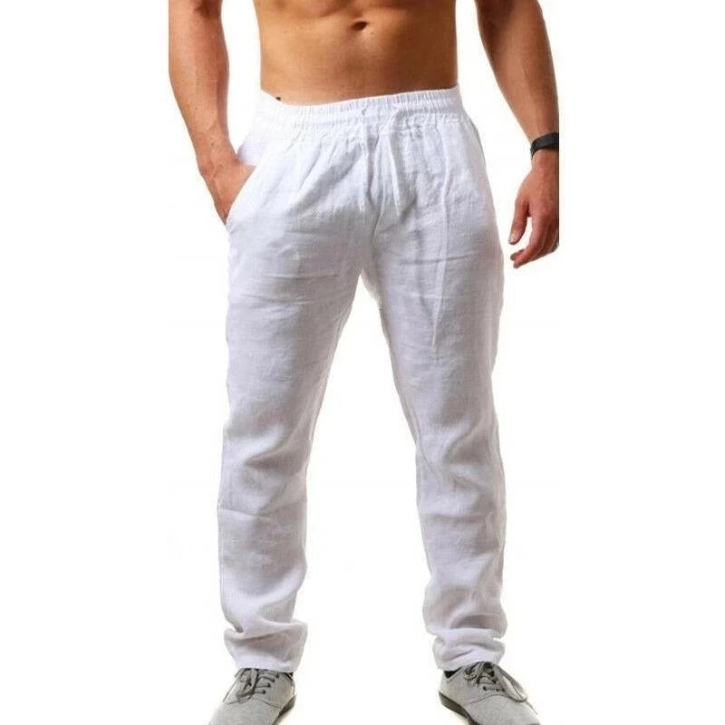 Pantalones Lino Algodón Hombre Otoño