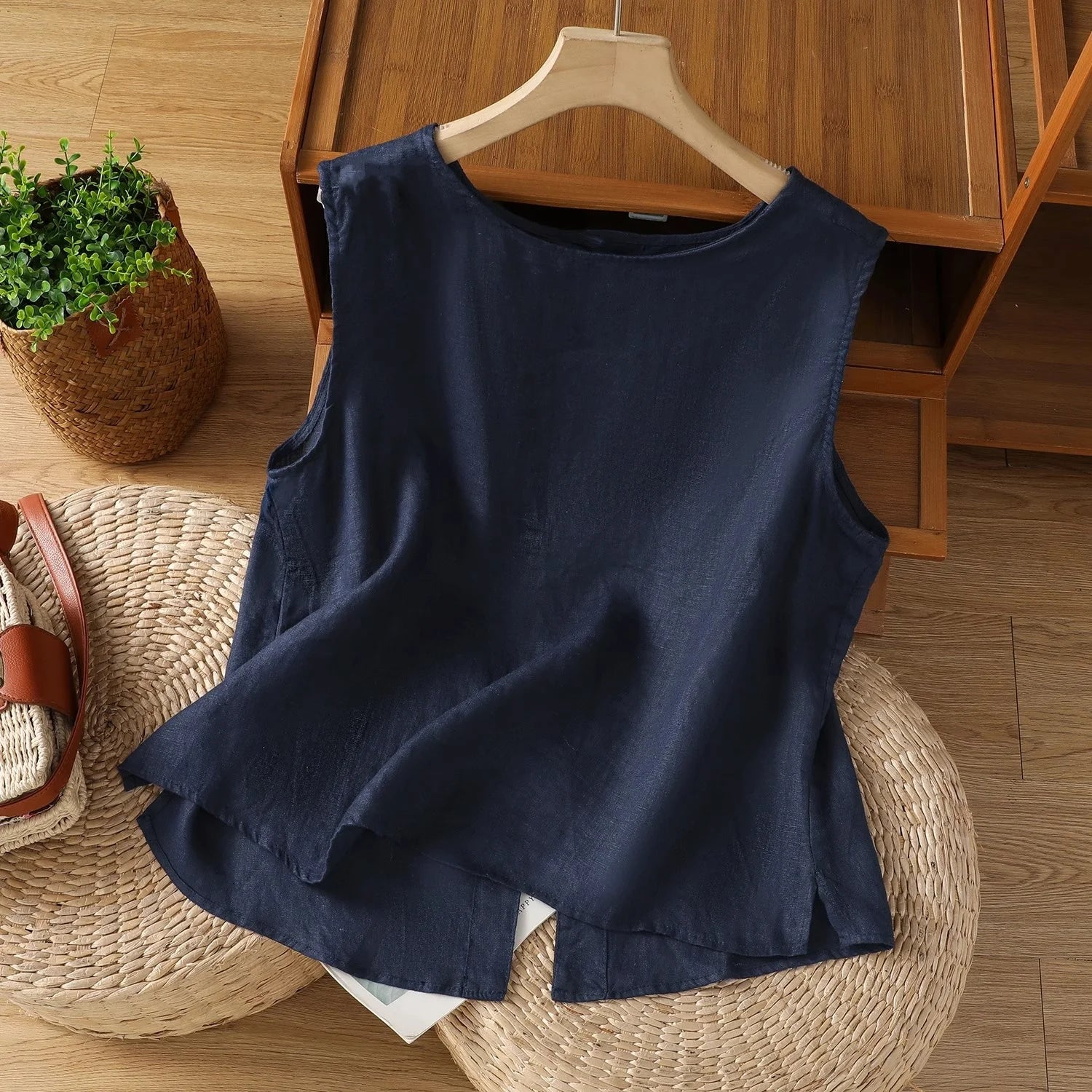 Chaleco Algodón Lino Sin Mangas Casual