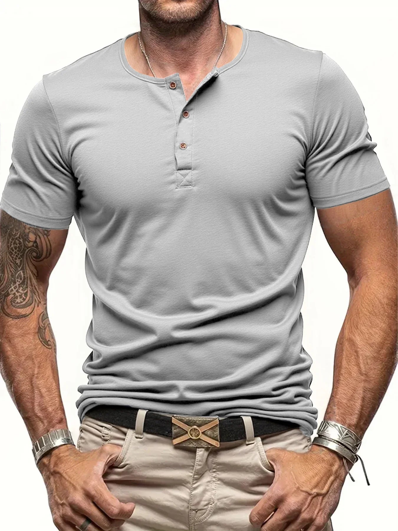 Camiseta Cuello Henley Hombre Manga Corta