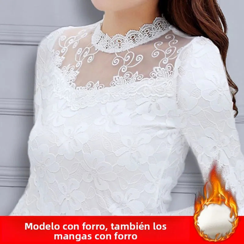 Camiseta Forro Polar Encaje Manga Larga