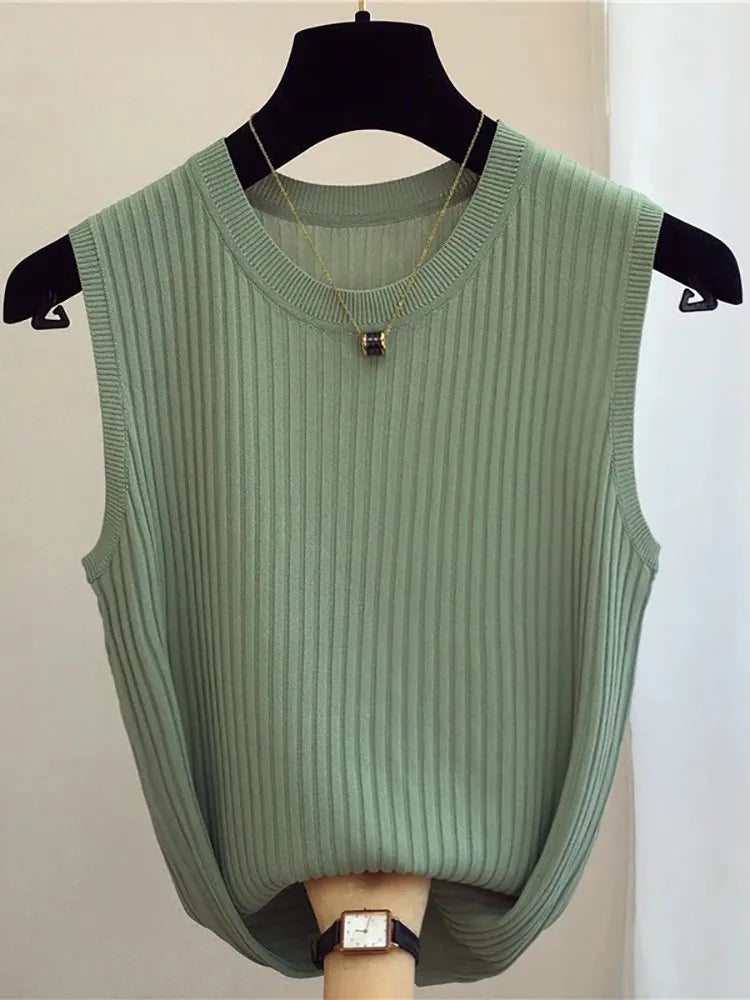 Top Sin Mangas Tejido Ajustado Casual