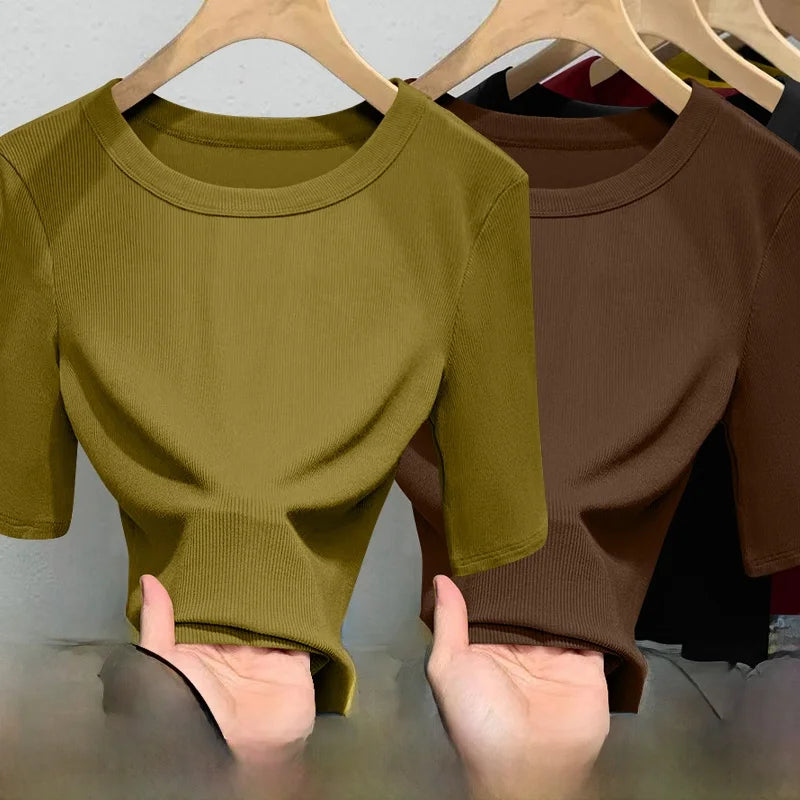 Camiseta Seda Manga Corta Ajustada