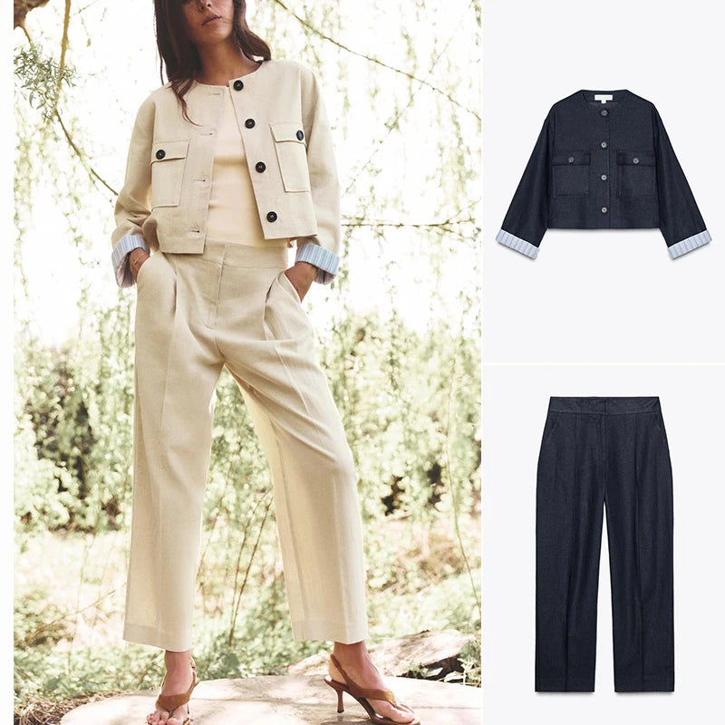 Conjunto Chaqueta Lino Pantalones Casual