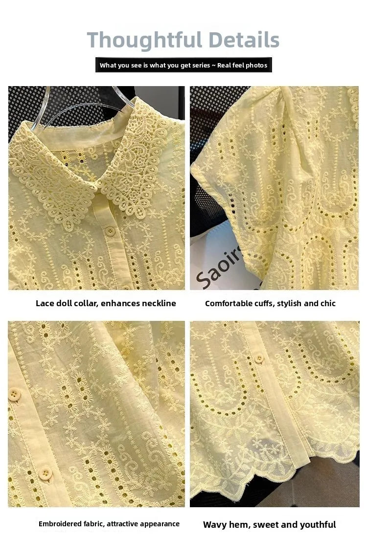 Blusa Bordada Cuello Calado Verano