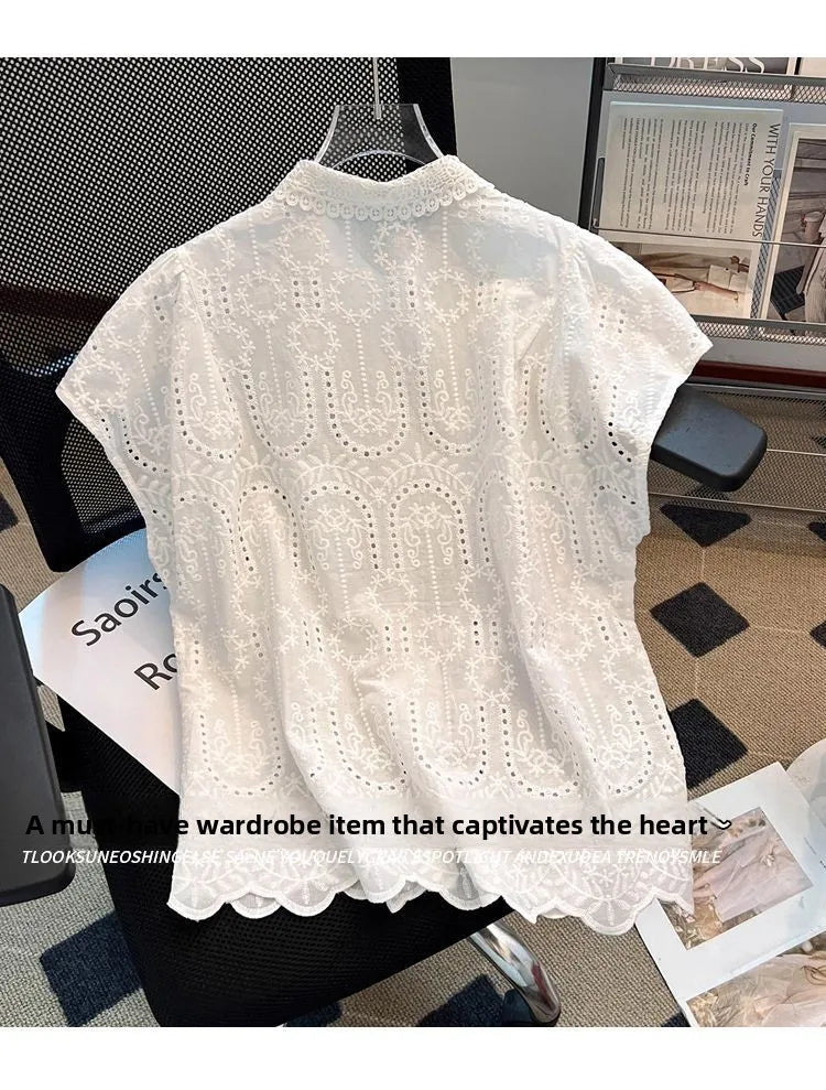 Blusa Bordada Cuello Calado Verano