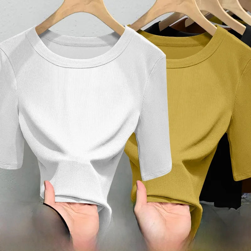 Camiseta Seda Manga Corta Ajustada